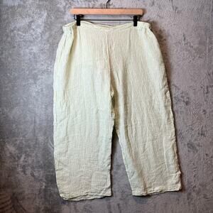 Flax Dock Pants Sunshine Grass‎ Seersucker Size Medium 100% Linen Lagenlook New